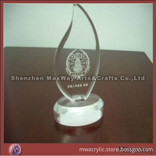 Transparent Flame-shaped Bevel Polished Perspex Trophy/Paperweight/Pressie with logo